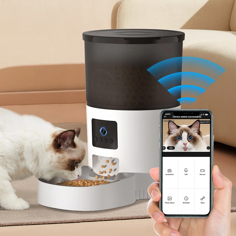 Automatic Smart Pet Feeder: Camera, Voice Recorder & App Control for Cats & Dogs